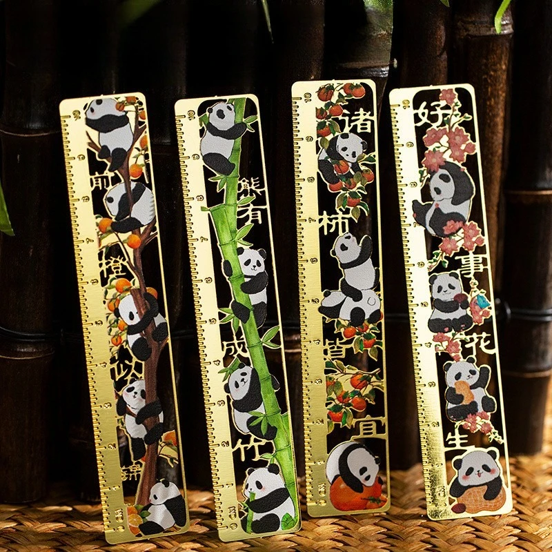 Metal Panda Bookmark Chinese Style Retro Hollow Book Clip Pagination Mark Book Holder Ruler Multifunction School Office Supplies