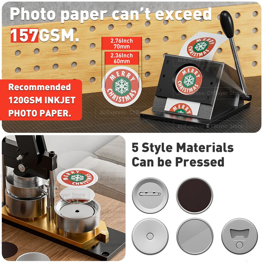 Pin Maker, Badge Punch Press, Button Maker Machine, Magnet Maker Machine, DIY, 1 Press Machine, 2.28in(58mm), Bottle Opener