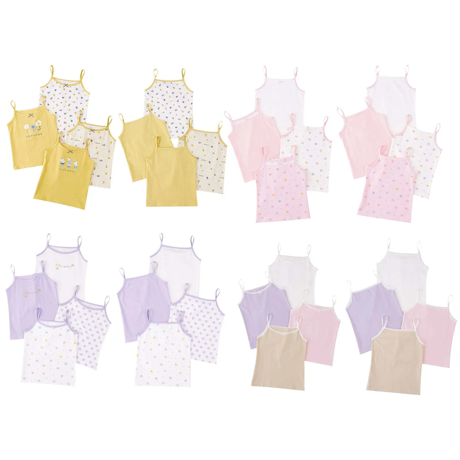 4Pcs/Set Kids Girls Cute Bow Camisole Spaghetti Straps Breathable Cotton Vest Cute Undershirts Children Underwear