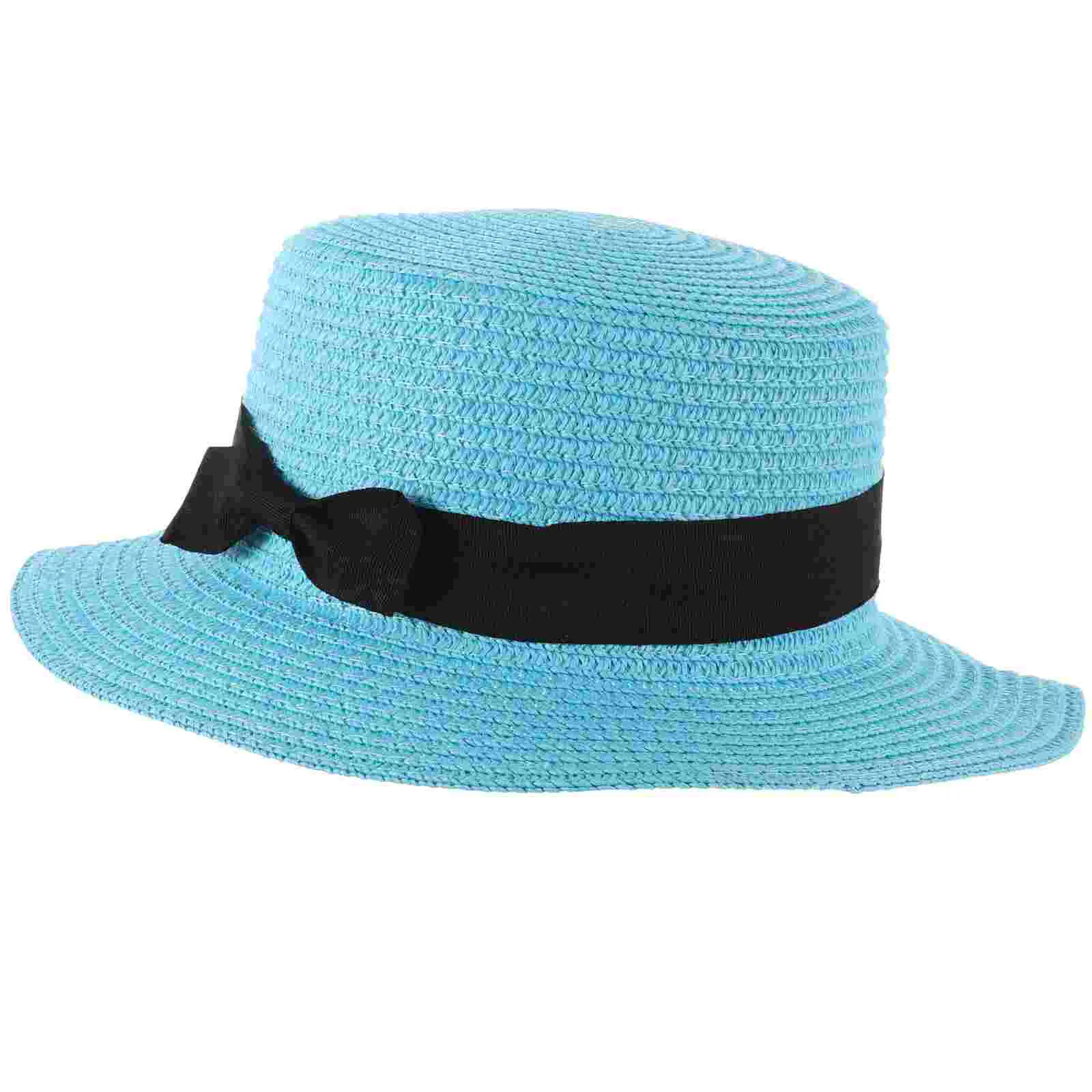 

Fashion Women's Girls Bowknot Roll-up Wide Brim Dome Straw Summer Sun Hat Bowler Beach (Sky-blue) Women sun hat