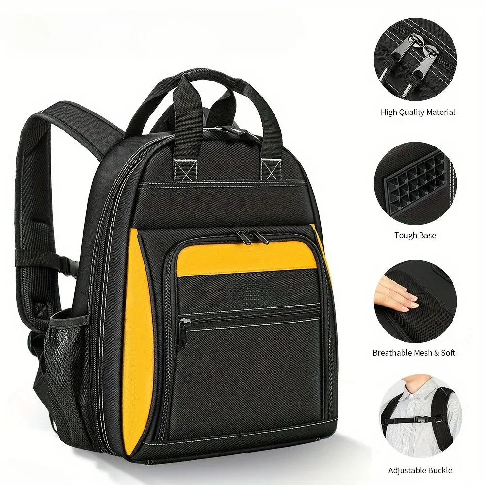 プロの電気技師用バックパック-耐久性のある多ポケットポリエステルツールバッグ-大容量22ポケットツールオーガナイザー