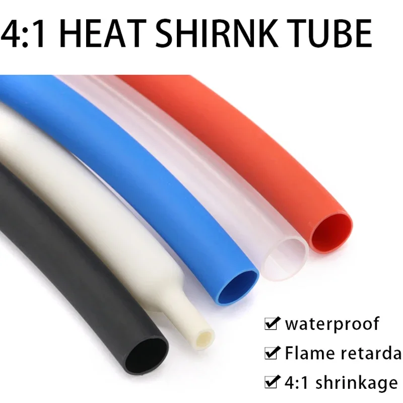 1M Heat Shrink Tube with Glue Adhesive Lined 4:1 Dual Wall TubinID 4 6 8 12 16 20 24 32 40 52 mm g Sleeve Wrap Wire Cable kit