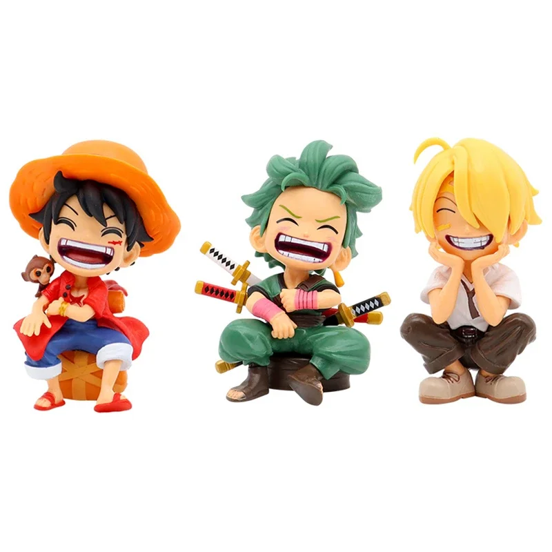 원피스 만화 애니메이션 데스크탑 자동차 장식품 Luffy Zoro Sitting Q 버전 트렌디 액션 피규어 컬렉션 선물
