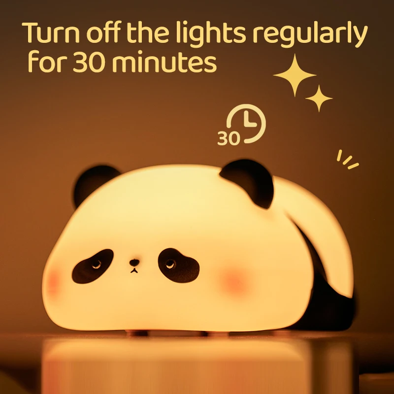Kids Night Light | Cute Panda Animal LED Touch Lamp USB Rechargeable Dimmable with 30-Min Timer Portable Bedside Decor Gift