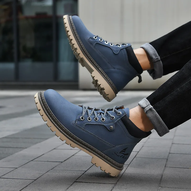Men Fashion Mid Top Work Boots Autumn British Style High Top Tooling Shoes Trendy Male Casual Boots