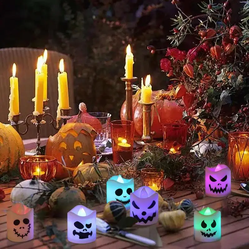 6pcs Halloween Pumpkin Candle Lights led Electronic Candle Lights Party Supplies Ornaments Night Lights Halloween Decorations