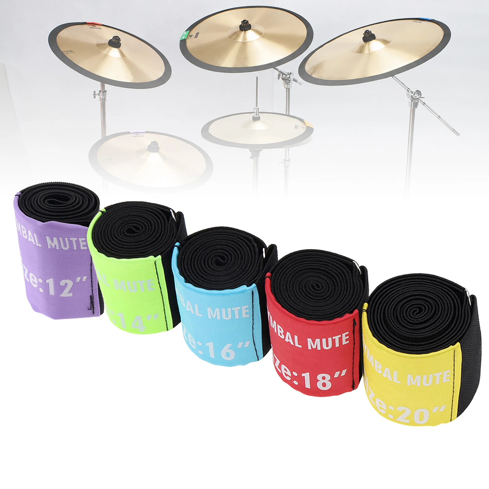 5Pcs 12 14 16 18 20 inch Drum Cymbal Mutes Circle Ring Drum Set Practice Pad Elastic Belt Dampener Sound Stop Band