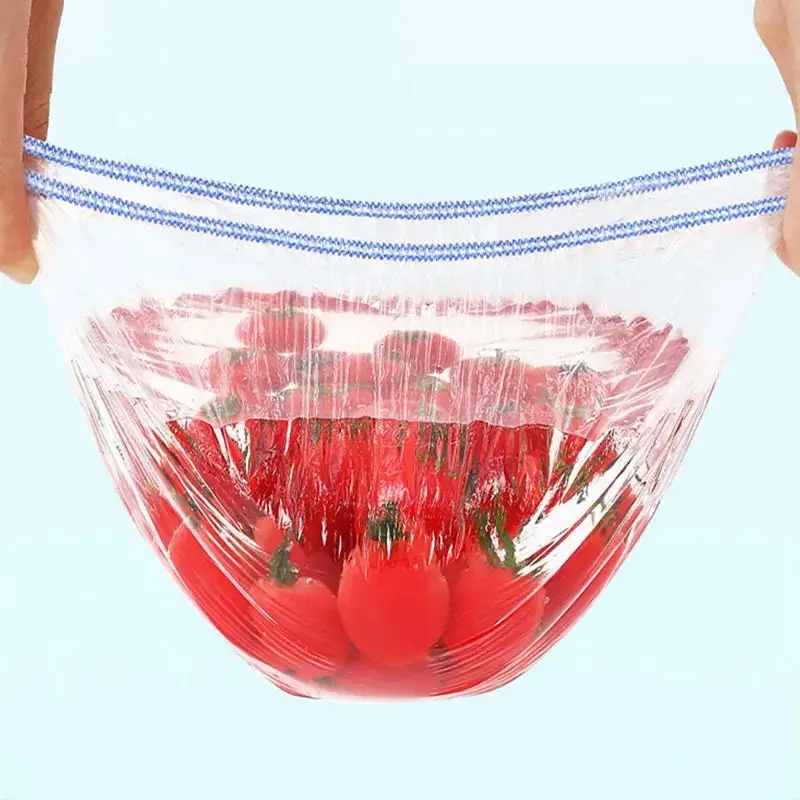 200PC Jednorazowa osłona na żywność Saran Wrap Food Grade Fruit Vegetable Storage Bag Elastyczna plastikowa torba Kuchenna torba do przechowywania świeżych produktów