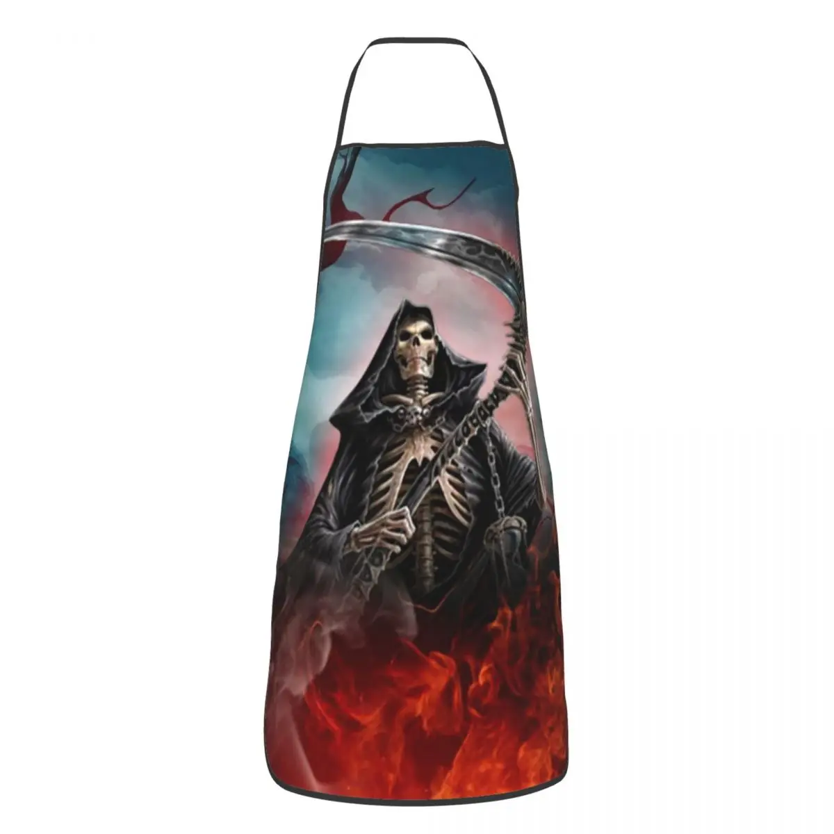 Horror Death Skull Rose Grim Reaper Aprons Chef Cooking Tablier Sleeveless Bib Kitchen Cleaning Pinafore for Women Men Painting