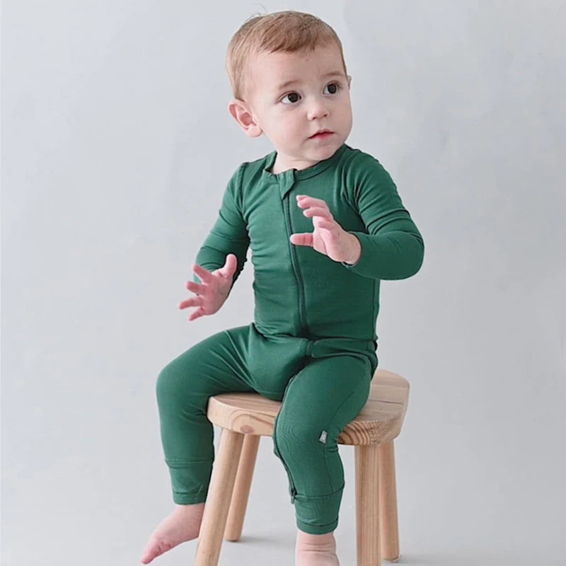 2023 Baby Romper Bamboo Fiber Baby Boy Girl Clothes Newborn Zipper Footies Jumpsuit Solid Long-Sleeve Baby Clothing 0-24M