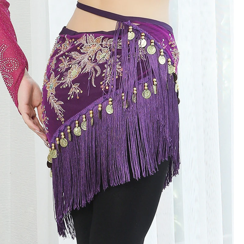 Belly Dance Hip Scarf Triangle Scarf Tassel Waist Seal Sequin Indian Dance Practice Waist Chain Party Women Dance Girl Costume