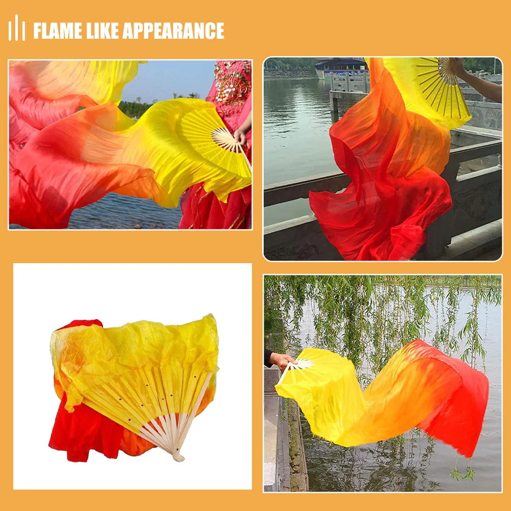 2 szt. Długie wachlarze taneczne z imitacji jedwabiu, gradientowe, płomieniaste, składane, do tańca brzucha, na występy sceniczne, festiwale, wesela, dla panny młodej