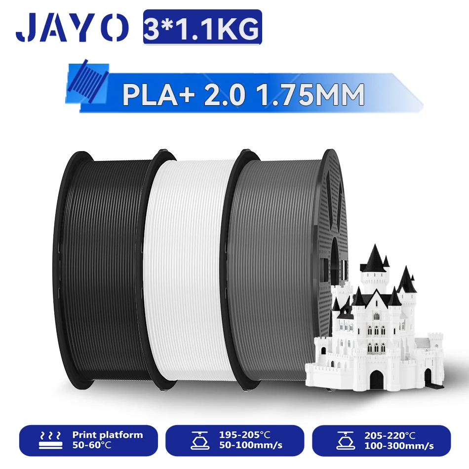 JAYO 3,3KG PLA PLUS 2.0 Filament Upgrade PLA plus 3D-Drucker-Filament Neatly PLA+2.0 3D-Druckmaterial für 99% der 3D-FDM-Drucker