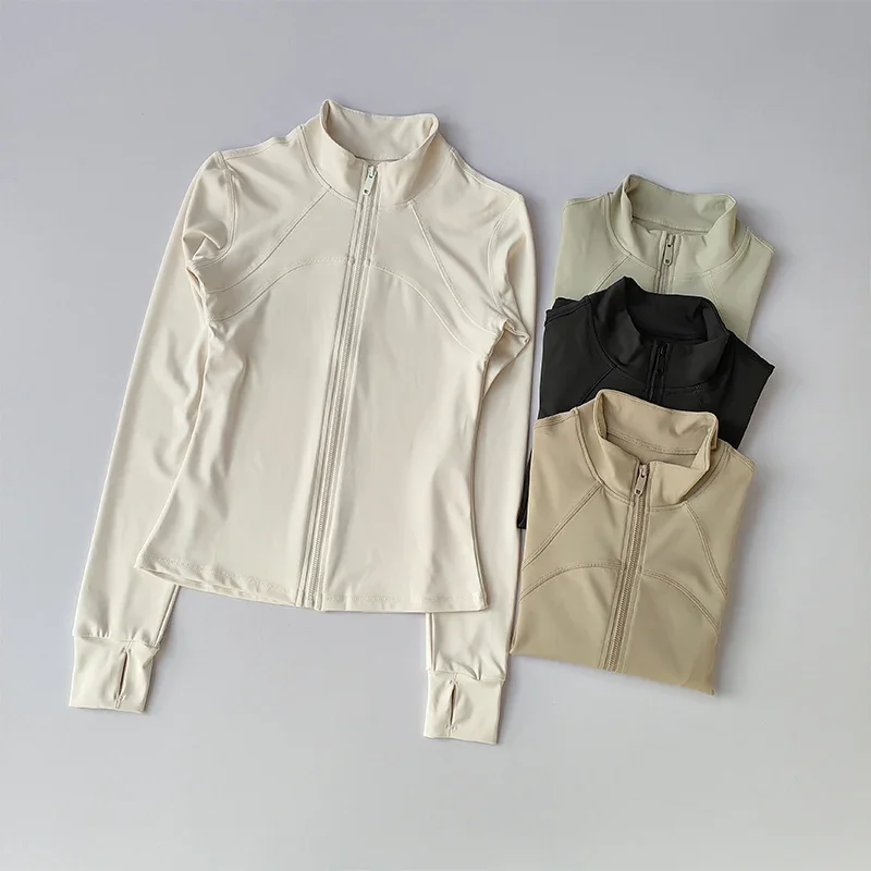 Sportjacke mit Reißverschluss für Damen, Yoga-Anzüge, Slim Fit, Training zum Joggen, langärmelige, schnelltrocknende Cardigan-Jacke, Oberteil – Detail 2