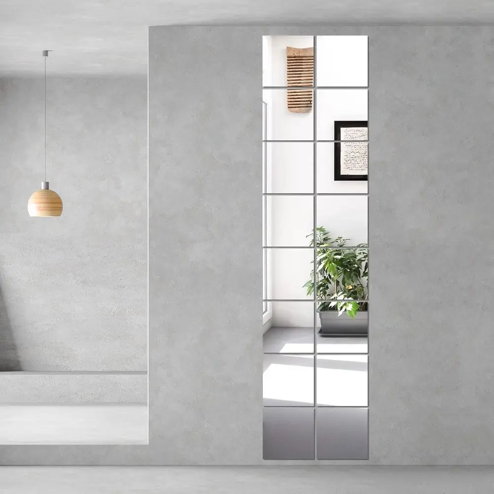 12 x 12 quadratische Glasspiegelfliesen, 16er-Pack, rahmenlose Wandspiegel für Heim-Fitnessstudio, Schlafzimmer, Tür und Badezimmerdekoration