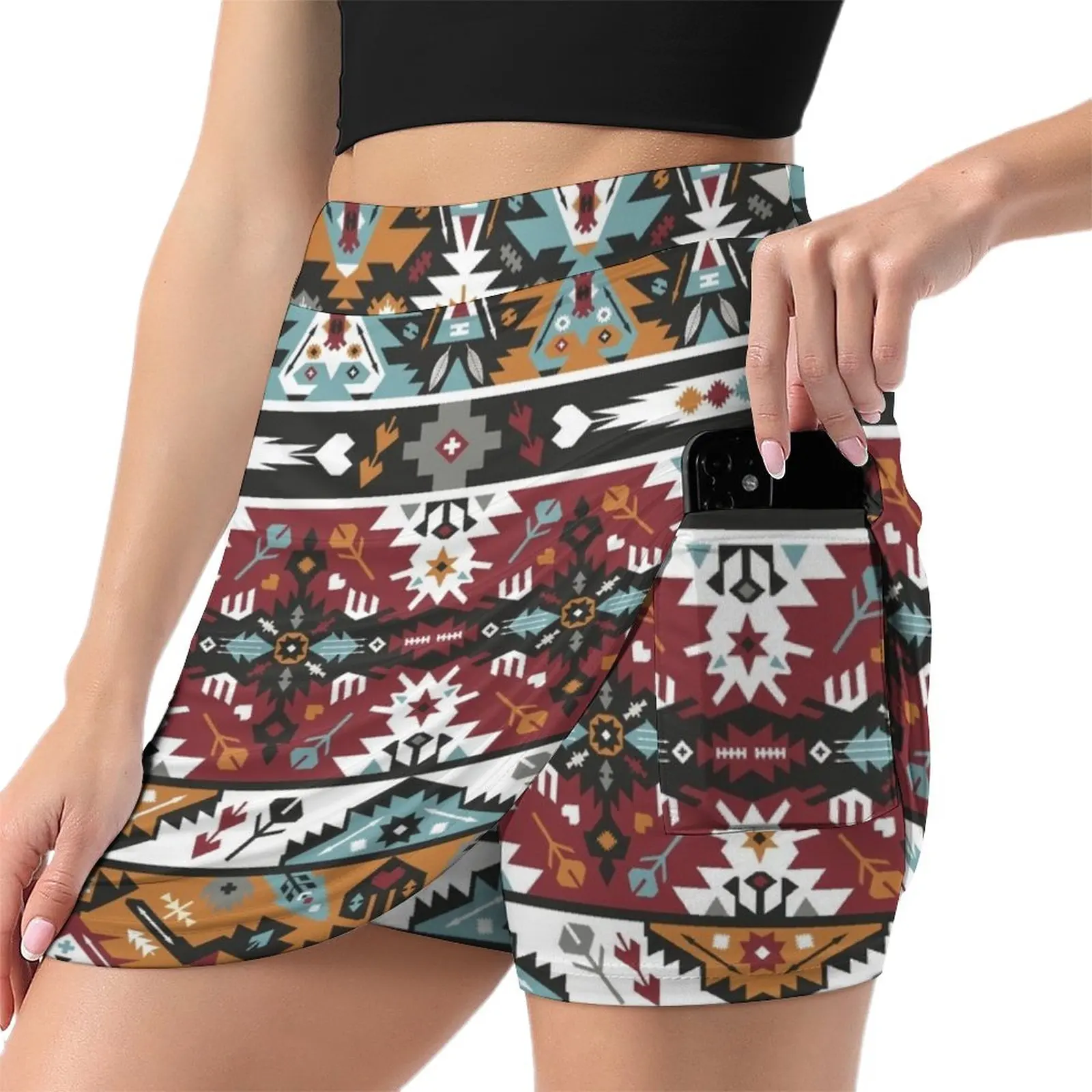 Fancy abstract geometric pattern in tribal style Light Proof Trouser Skirt Short skirts korean style clothing
