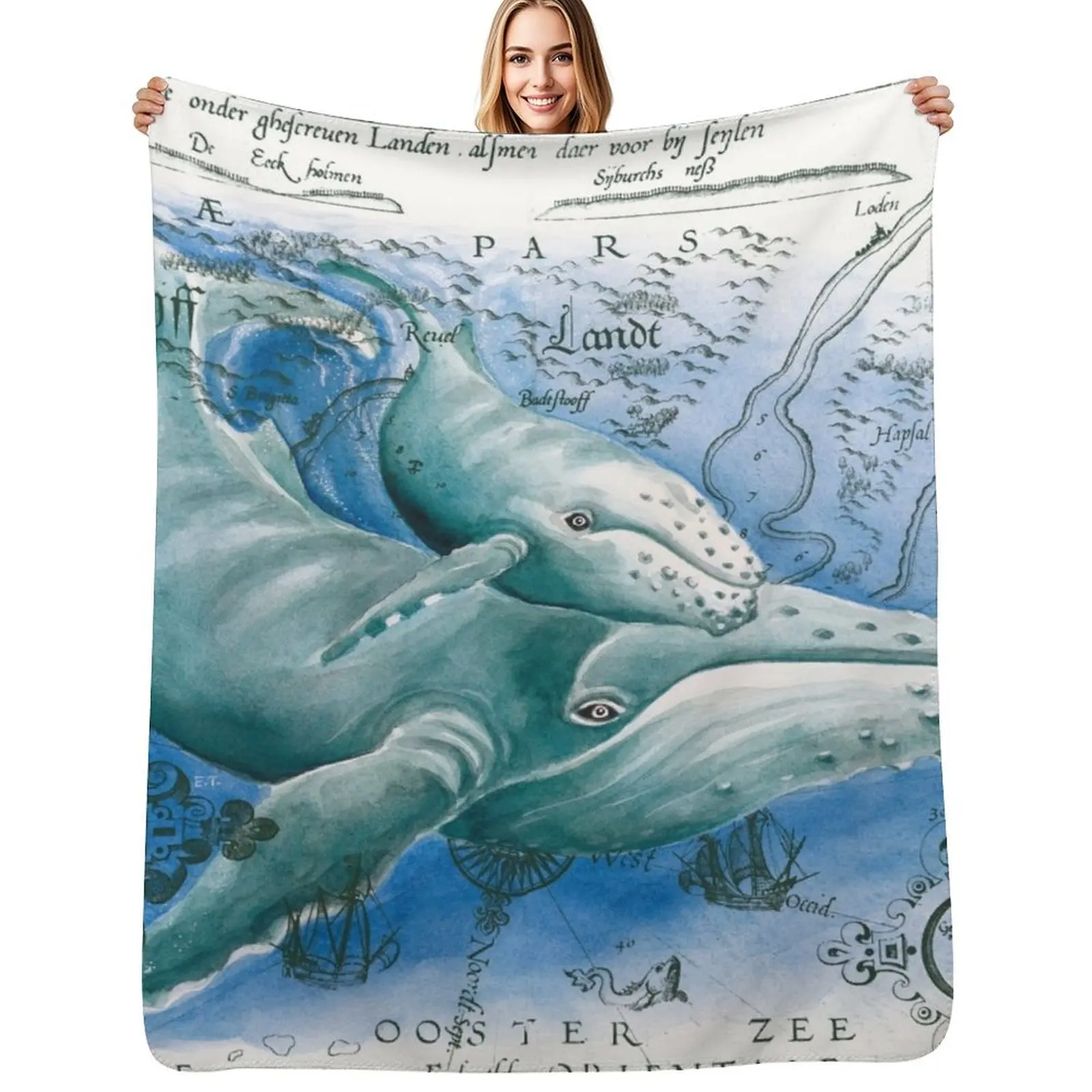 

Humpback Whales Family Vintage Map Watercolor Throw Blanket halloween Sleeping Bag Blankets