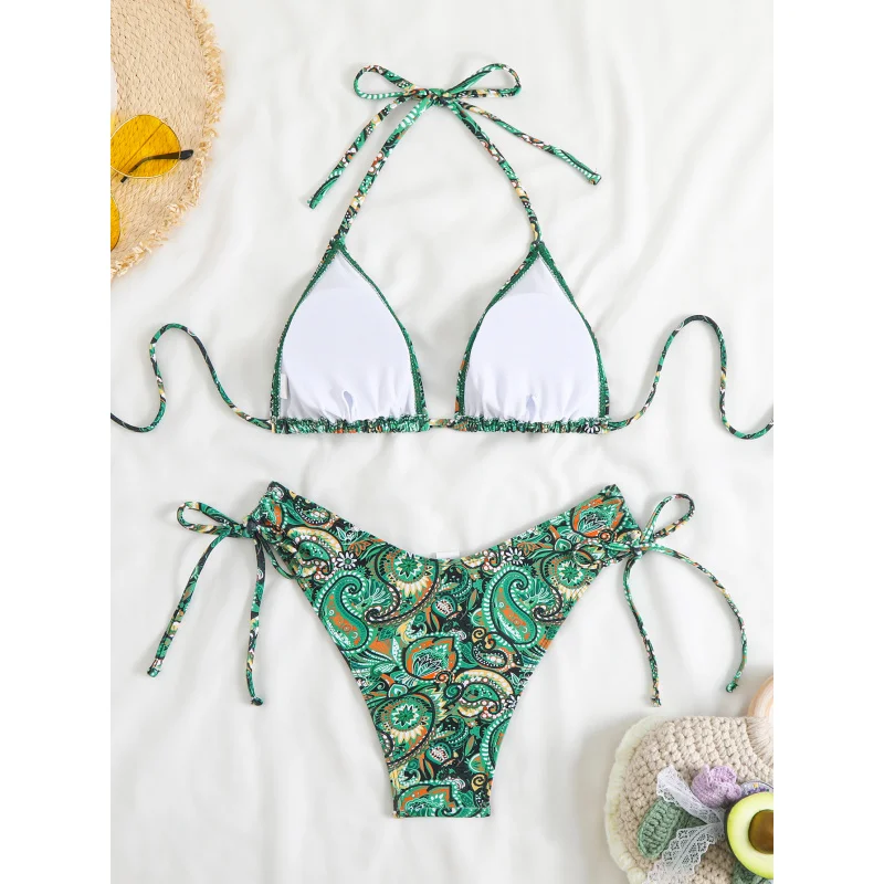 2025New Digital Printing Lace-up Halter Bikini separates SwimsuitbikiniSwimwear