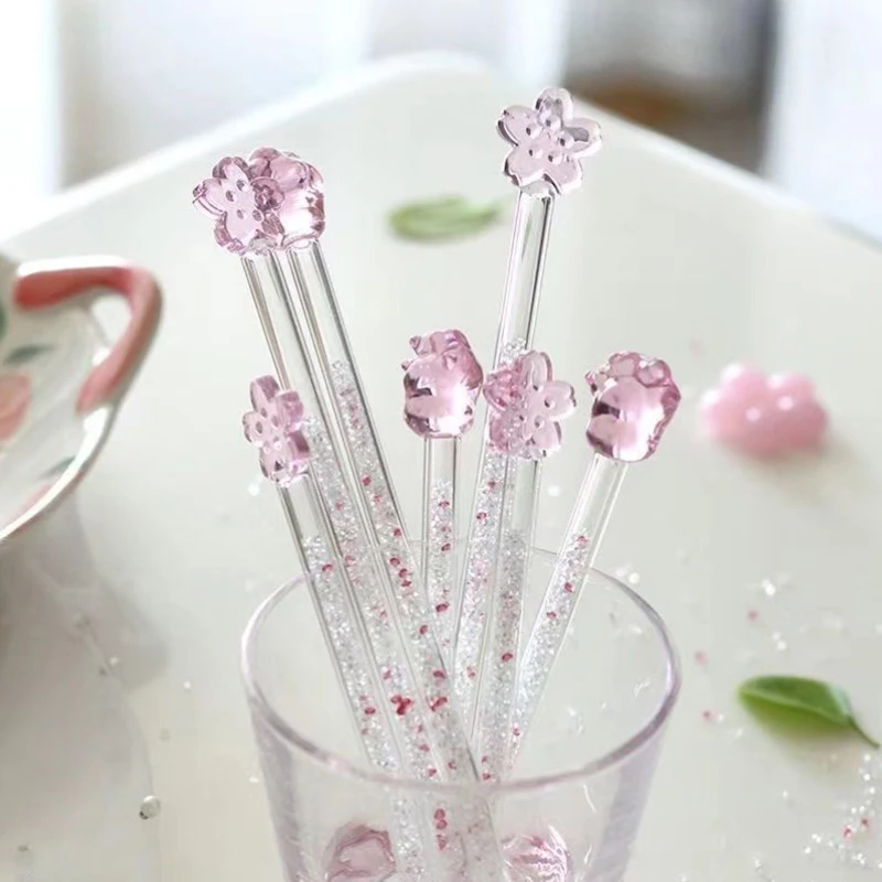 Cat's Claw Cherry Flower Star Diamond Stirring Rod Shiny Glass Stick Heart-shaped Cherry-shaped Design Stirrer Drinkware Tools