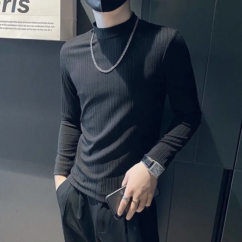 

Half Turtleneck Men's Bottoming Shirt Knitted Solid Color Top All-match Self-cultivation All-match Warm Top Men tshirt