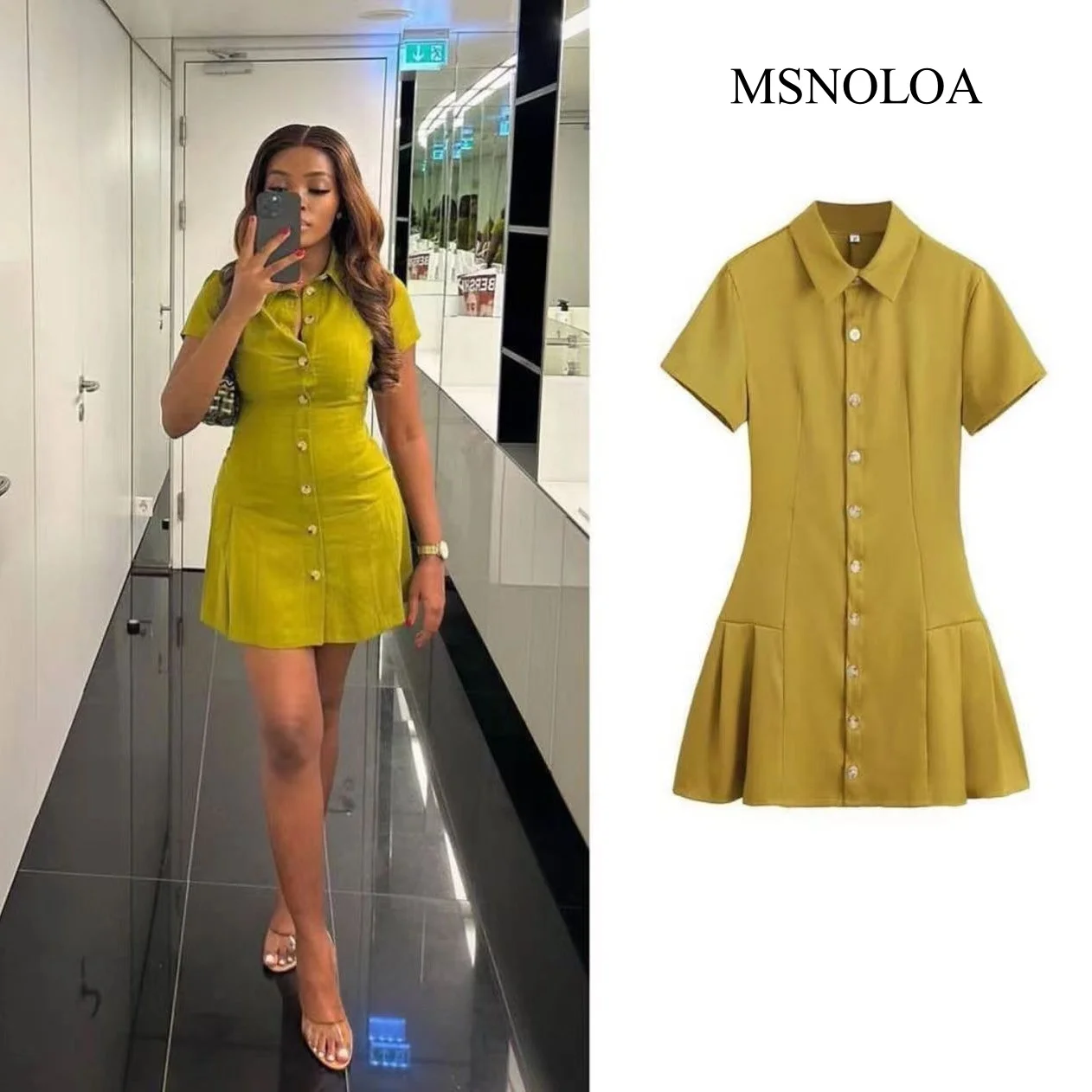 MSNOLOA 2024 sunmer New Product Women\'s Fashion Casual Polo Collar Short sleeved Shirt Style Mini Dress