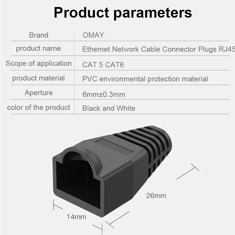 RJ45 Connector CAT6 CAT5e Connector Protective Cover Adapter Cap Ethernet Network Cable Plugs RJ45 Cat5/6 10 colour Sleeve