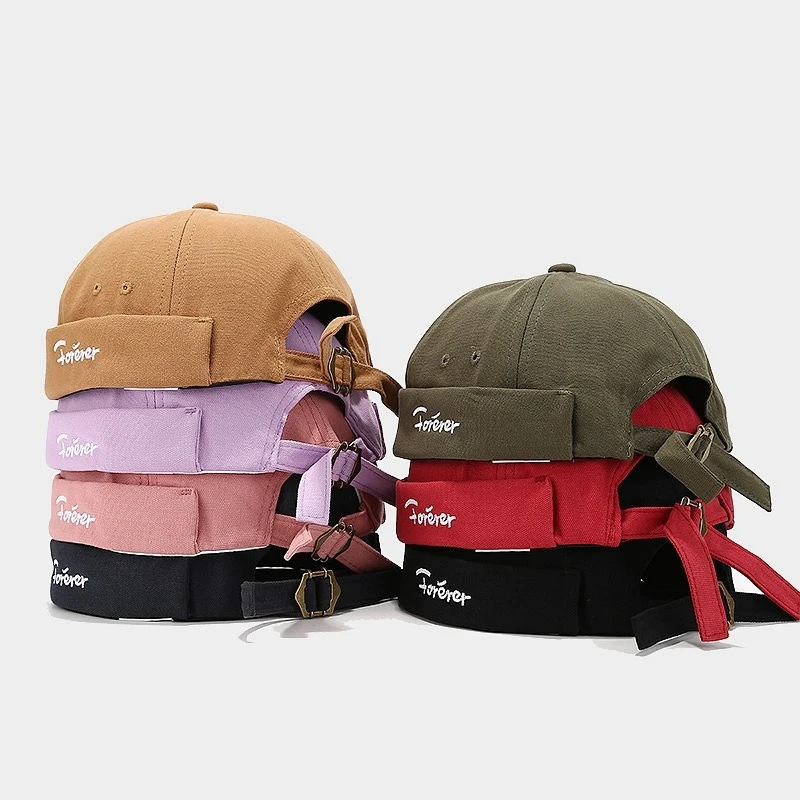 Vintage Washed Cotton Docker Hat Unisex Brimless Melon Cap Streetwear Adjustable Casual Hat