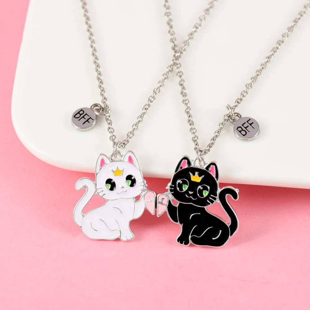 2 unids/set Animal de dibujos animados gato mejor amigo collar para niñas regalos de amistad de moda
