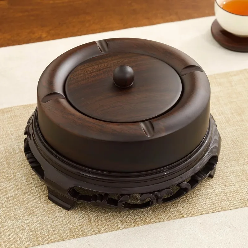 Large Solid Wood Ashtray without Lid, Chinese Vintage Style, Home Living Room Decorative Piece