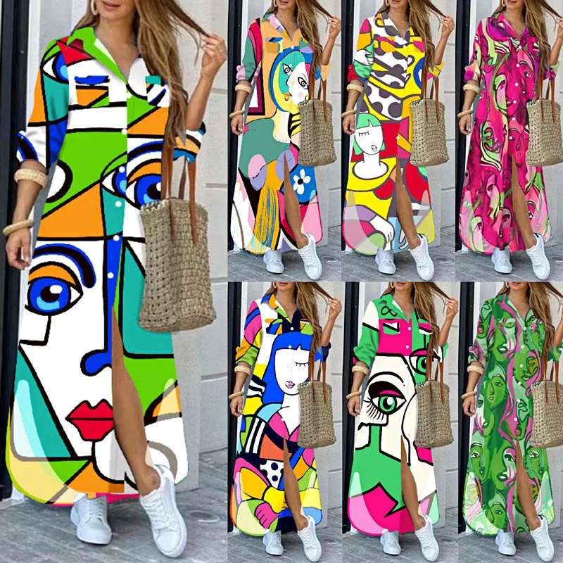 Faionable Long Sve Floral Print Dr Women's Long Dr Spring Autumn New Sle Ele Classy Maxi Dr Polyester Fiber