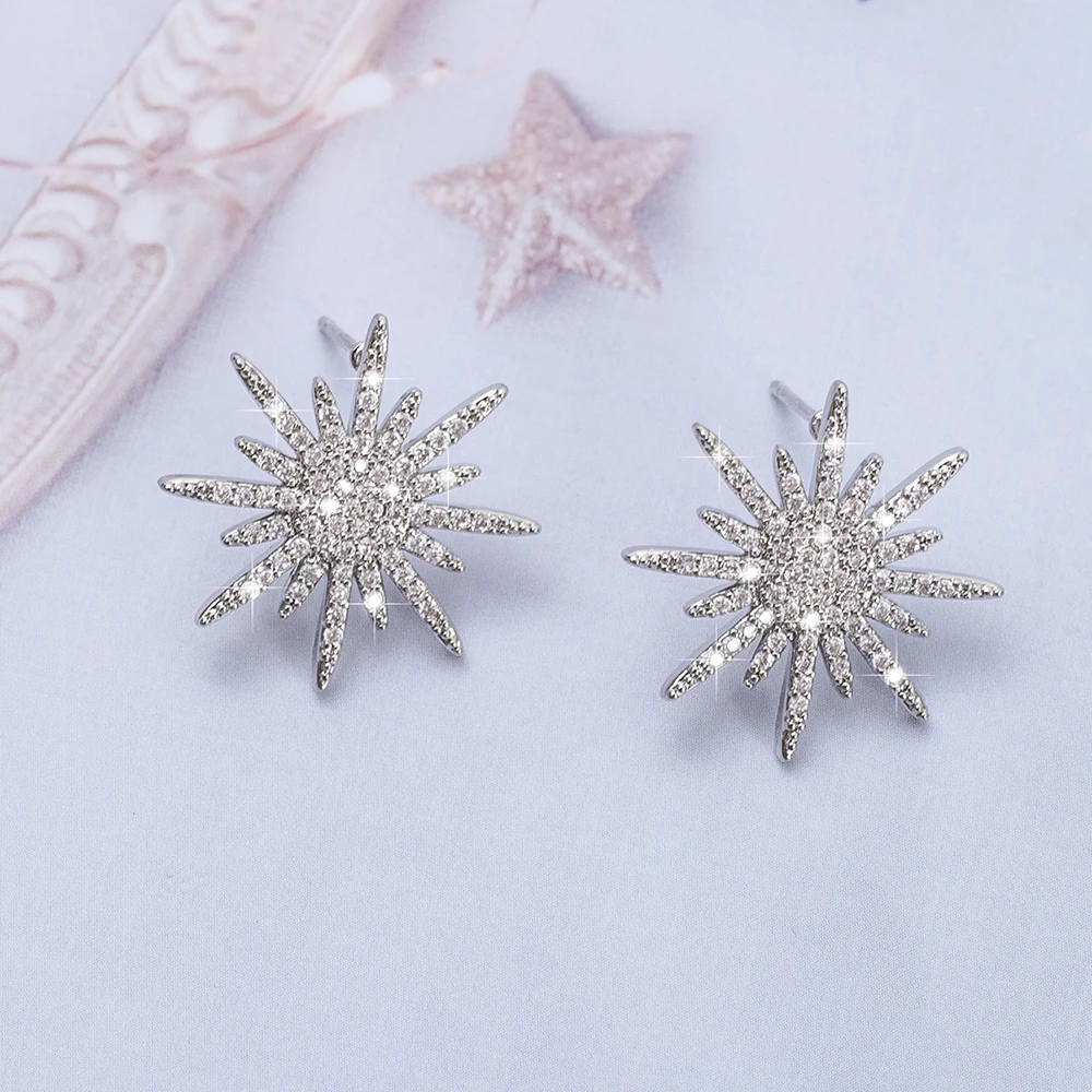 Korean Fashion Hot Selling Zircon Star Earrings For Women Luxury Crystal Trend 2024 Elegant Wedding Party Gift Christmas Jewelry