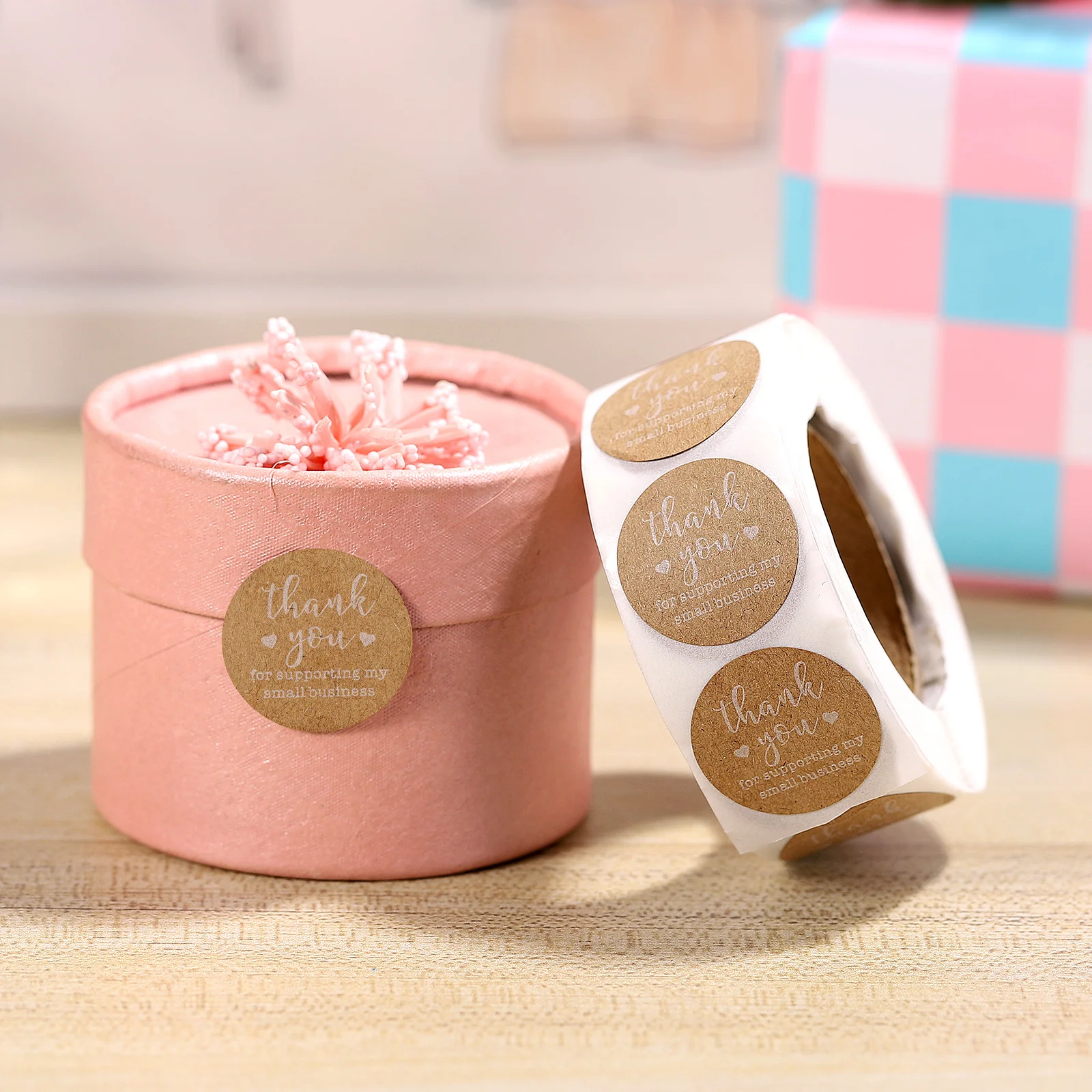 

500Pcs Round Adhesive Stickers Kraft Paper Thank You Labels for Envelope Sealing Cookie Bags Candy Packaging Scrapbooking