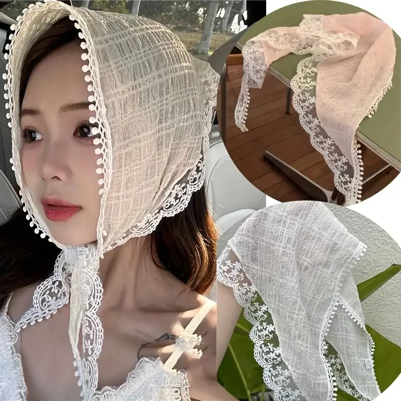 

Korean Ins Lace Hair Scarf for Women Retro Triangle Hair Band Strap Hair Bag Headscarf Hat French Pastoral Style Travel Headband