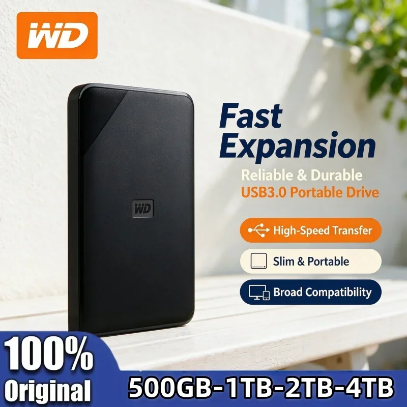 Western Digital Portable HDD WD Elements Series USB3.0 External Hard Disk 1TB 2TB 4TB 2.5 Inch Mobile Drive For Laptop Desktop