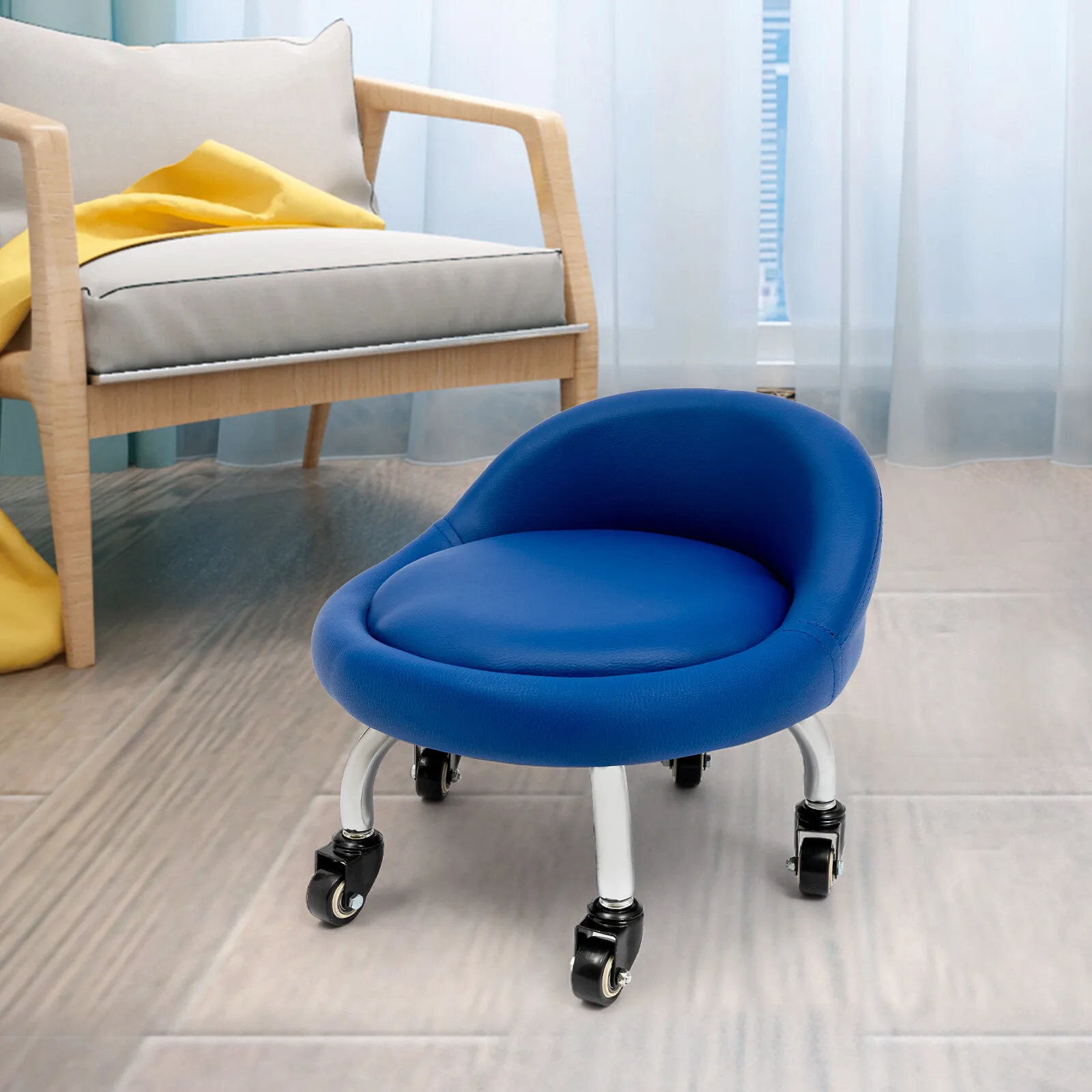 

Low Height Footstool With Backrest Wheels Foot Rest Footrest Stool For Office Home Shop