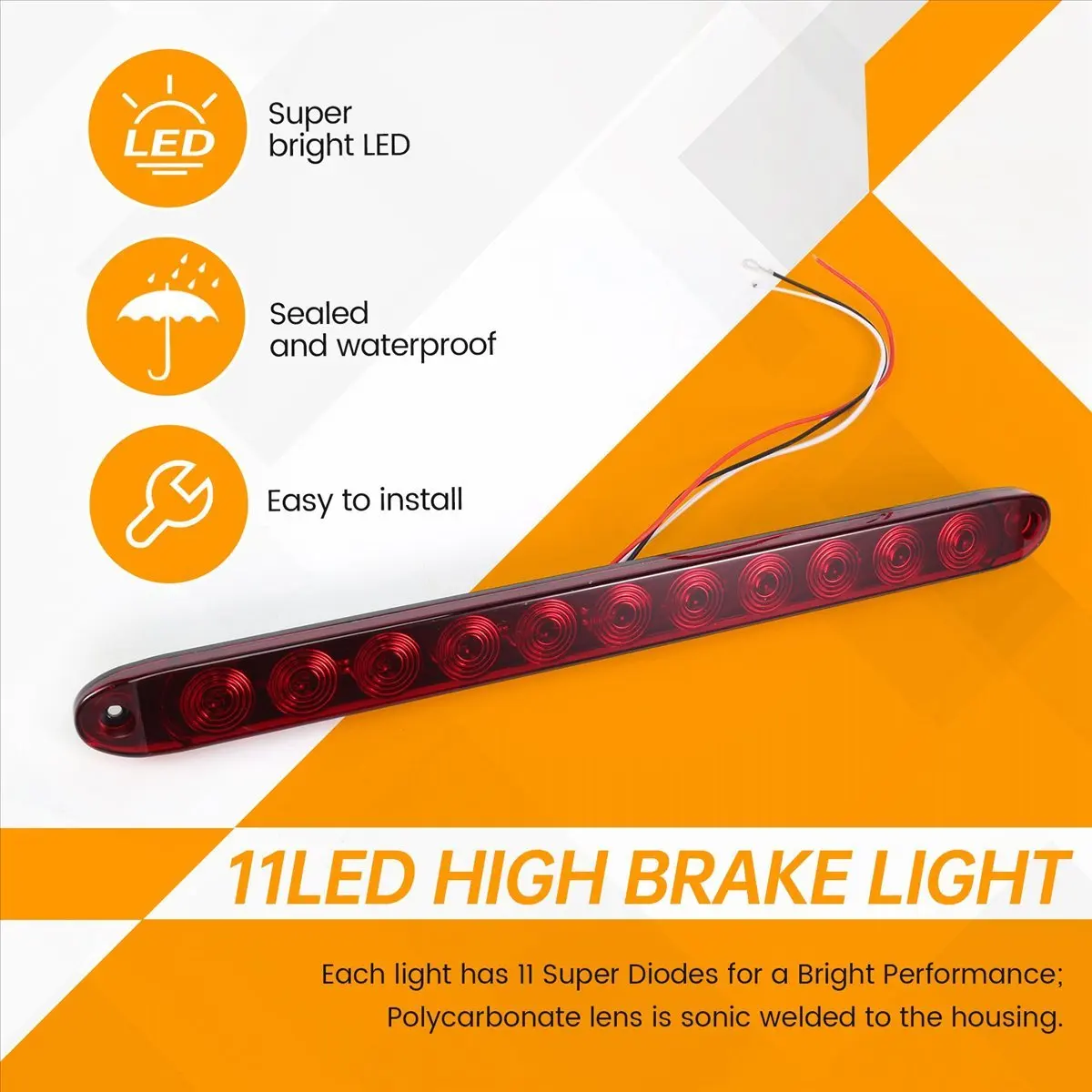 

1 шт. красный 15-дюймовый 11 светодиодный светильник для прицепа, герметичный поворотный хвост, водонепроницаемый основной светильник в автомобиле