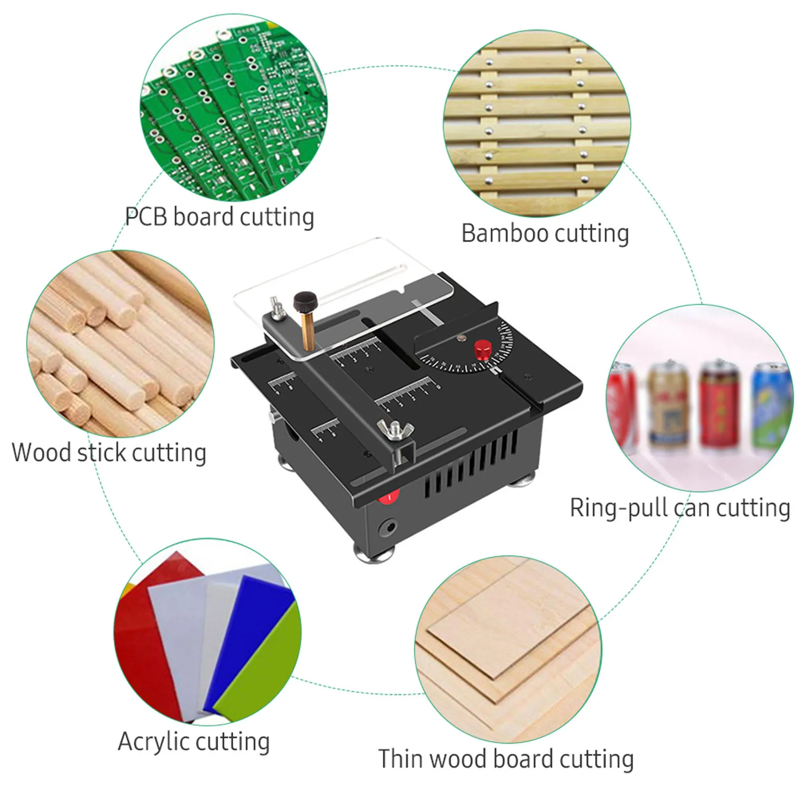 100 W multifunktionale Tischkreissäge, Mini-Desktop-Elektrosäge, Geschwindigkeit und Winkel, verstellbar, anhebbares Klinge, 16 mm Schnitttiefe – Detail 11