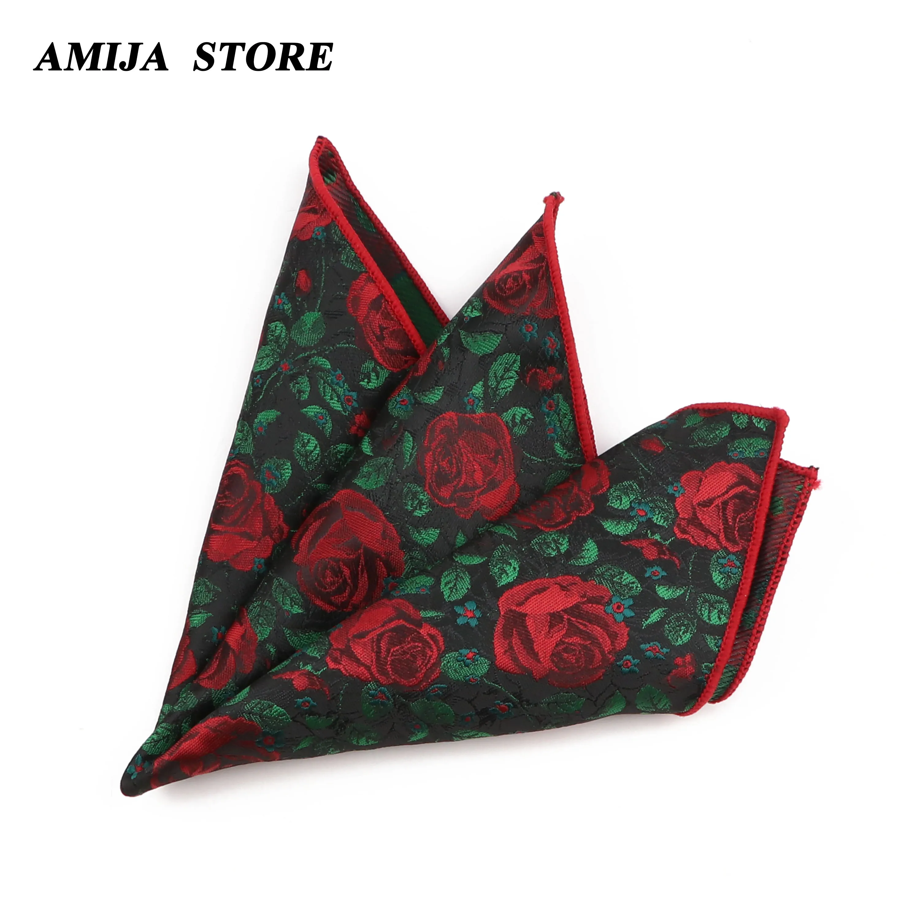 Hot Floral Handkerchief Rose Print Pocket Square For Women Men Wedding Party Hankie Daily Suit Gift Tuxedo Office Tie Accessorie