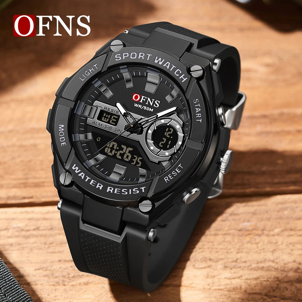 OFNS Top Brand Men\'s Watches LED Digital Dual-display Quartz Clock Military Outdoor Sports Waterproof Men Electronic Wristwatch