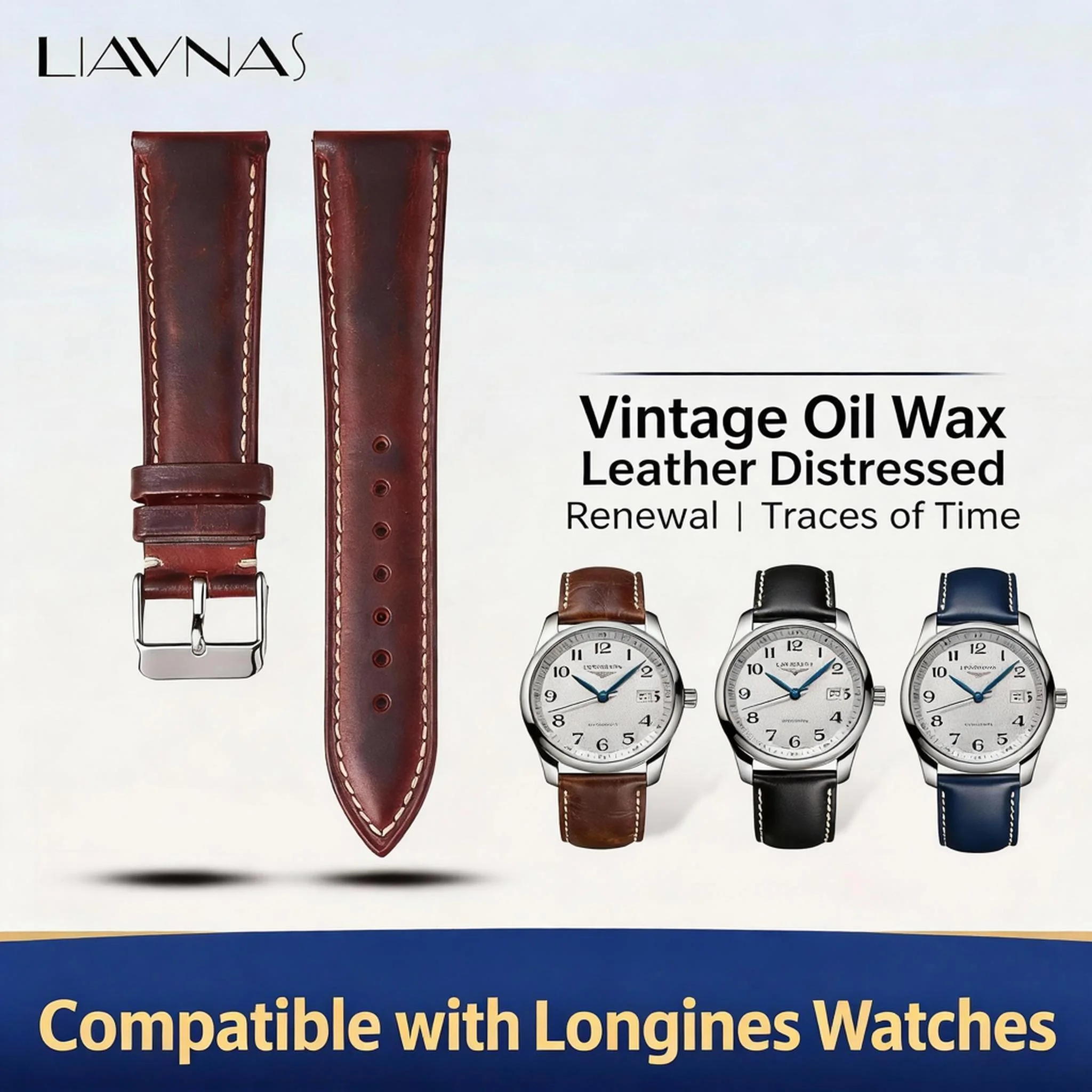 For Longines Watch: 19 20 21 22mm Professional Leather Strap | Compatible with Conquest, HydroConquest, Elegant Models | Premium