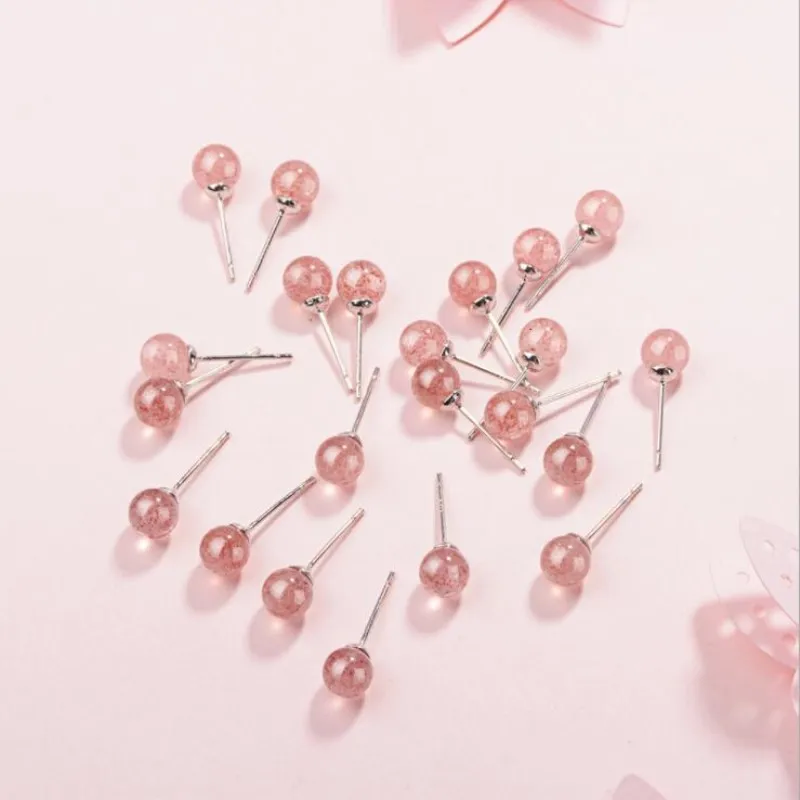 

Simple Beautiful Female Temperament 925 Sterling Silver Jewelry Strawberry Crystal Ball Peach Love Gift Stud Earrings XZE007