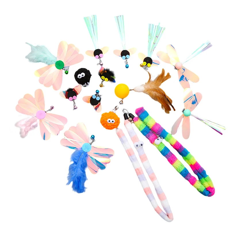 Cat Stick Feather Toys Indoor Cats Pet Toys testa di ricambio per piume paillettes per gatti Feather Teaser Cat Bell Balls Fuzzy Ball Toys