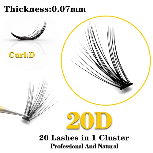 Imagen 2 del producto 60 mechones 20P extensión de pestañas naturales negras C/D/L volumen pestañas postizas de visón pestañas individuales maquillaje pestañas de seda