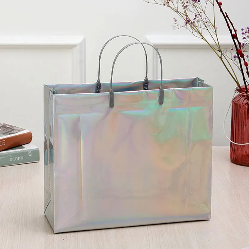 Reusable PVC Laser Tote Bag Thick Handbag For Women Waterproof Travel Storage Bags Portable Clothing Makeup Shopping Bag Gifts