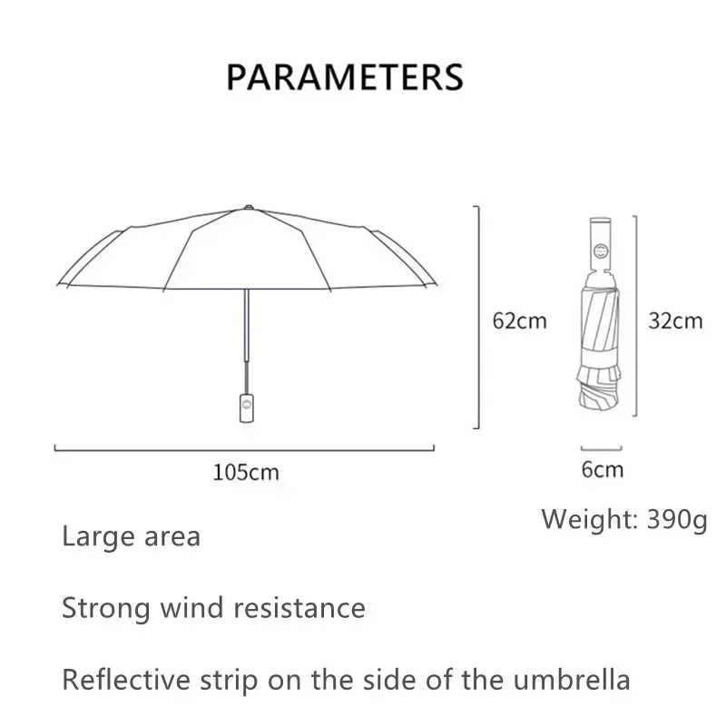 Windproof Reverse Folding Automatic Rain Umbrella For Men Women 10 Ribs Reflective Stripe Portable Female Umbrella Male Paraguas