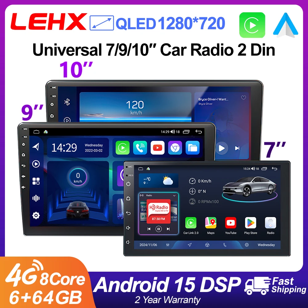 LEHX 10インチ Android 15 CarPlay 2DIN カーナビ GPS 4G WiFi