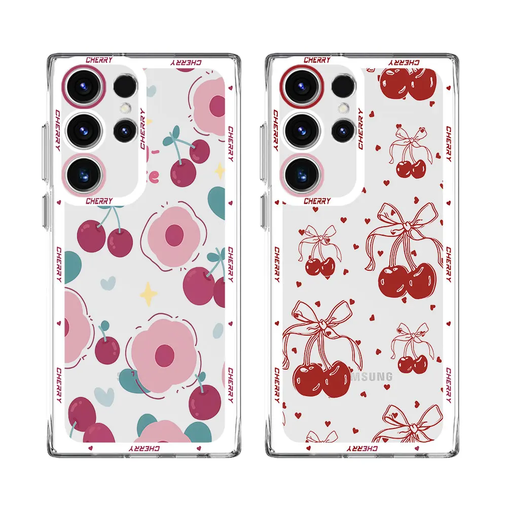 Pink Cherry TPU Cover Case for Samsung Galaxy S23 Ultra S10 Plus Note 20 Ultra 10 S20 FE S22 S24 Ultra S21 Clear Silicone Funda