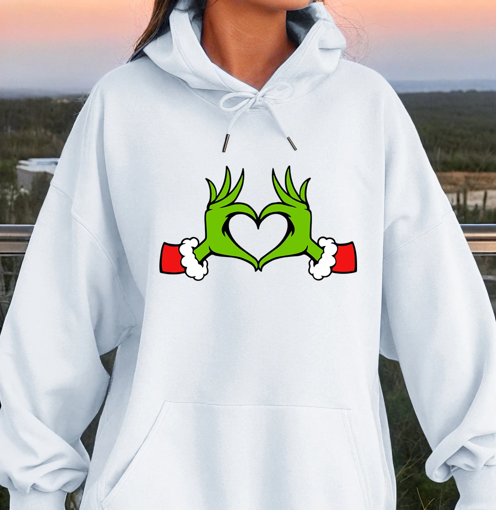 Green Haired Monsters Gestures Are Better Than Love Hoodie Woman Grinch Hoodies Warm Fleece Fur-Liner Women Hoody Casual tops