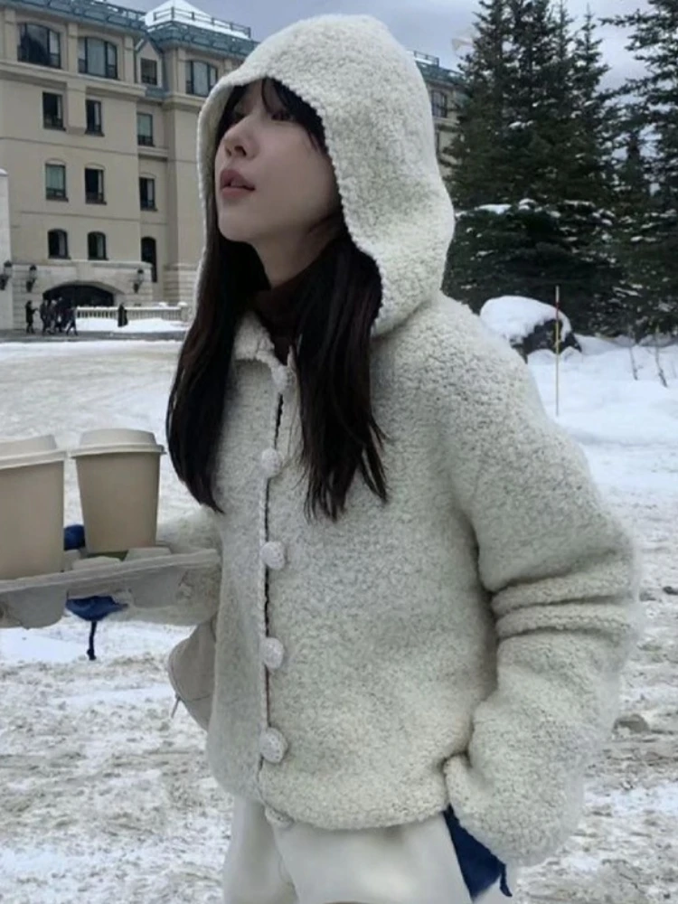 

Ленивый стиль, свитера с капюшоном, однотонный однобортный дизайн с длинными рукавами, кардиган, корейская мода, вязаные топы, 2025 г., женская одежда