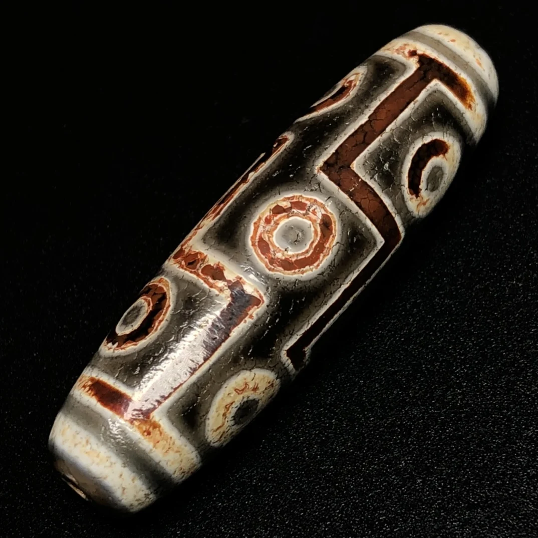 Magic Tibetan Old Agate Dragon Skin 9Eye Totem dZi Bead 50x14mm